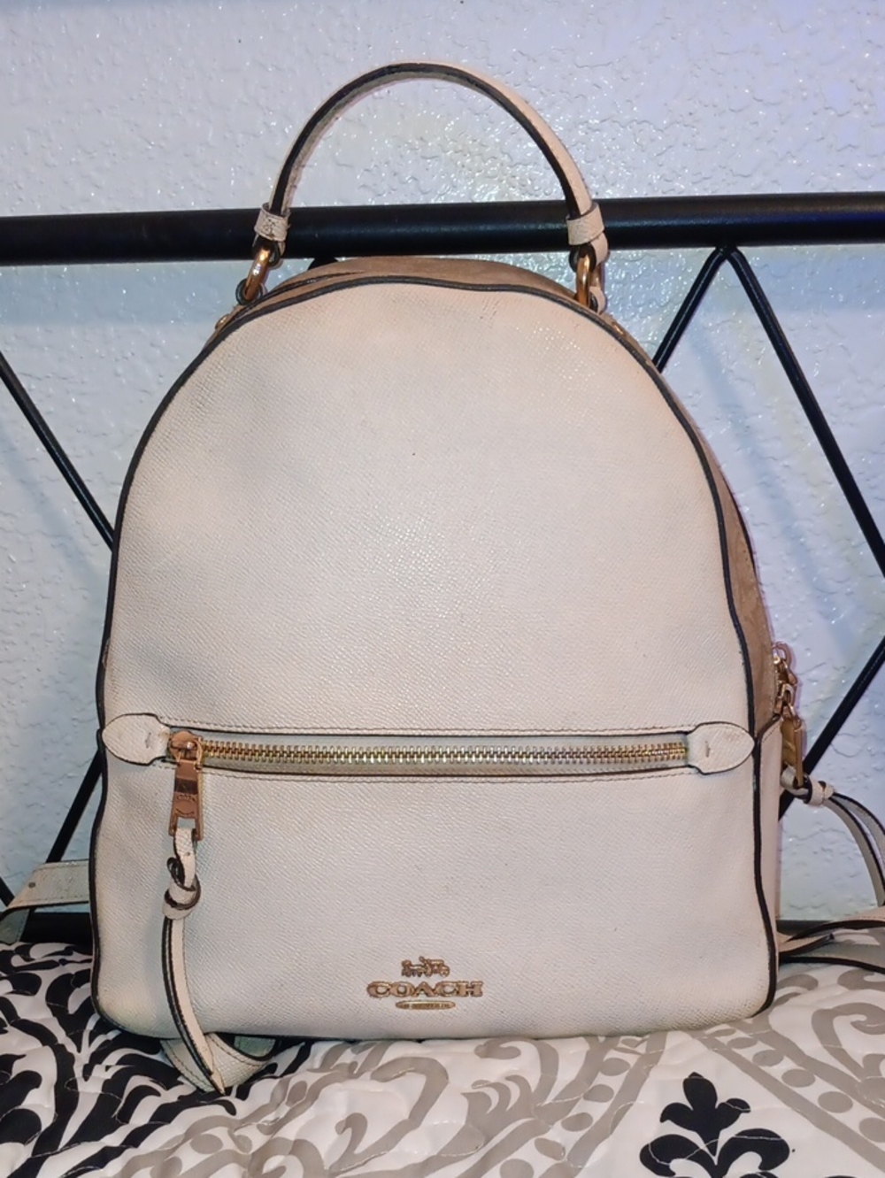 Coach Preloved Light Cream Pebbled Leather Backpack with Gold Hardware